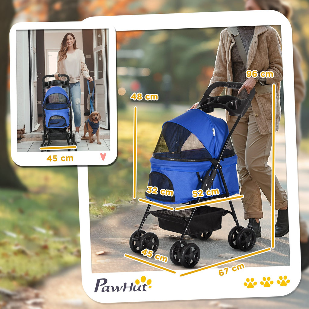 Hundewagen Pet Stroller Für Kleine Hunde Haustierwagen Klappbar Oxford Blau