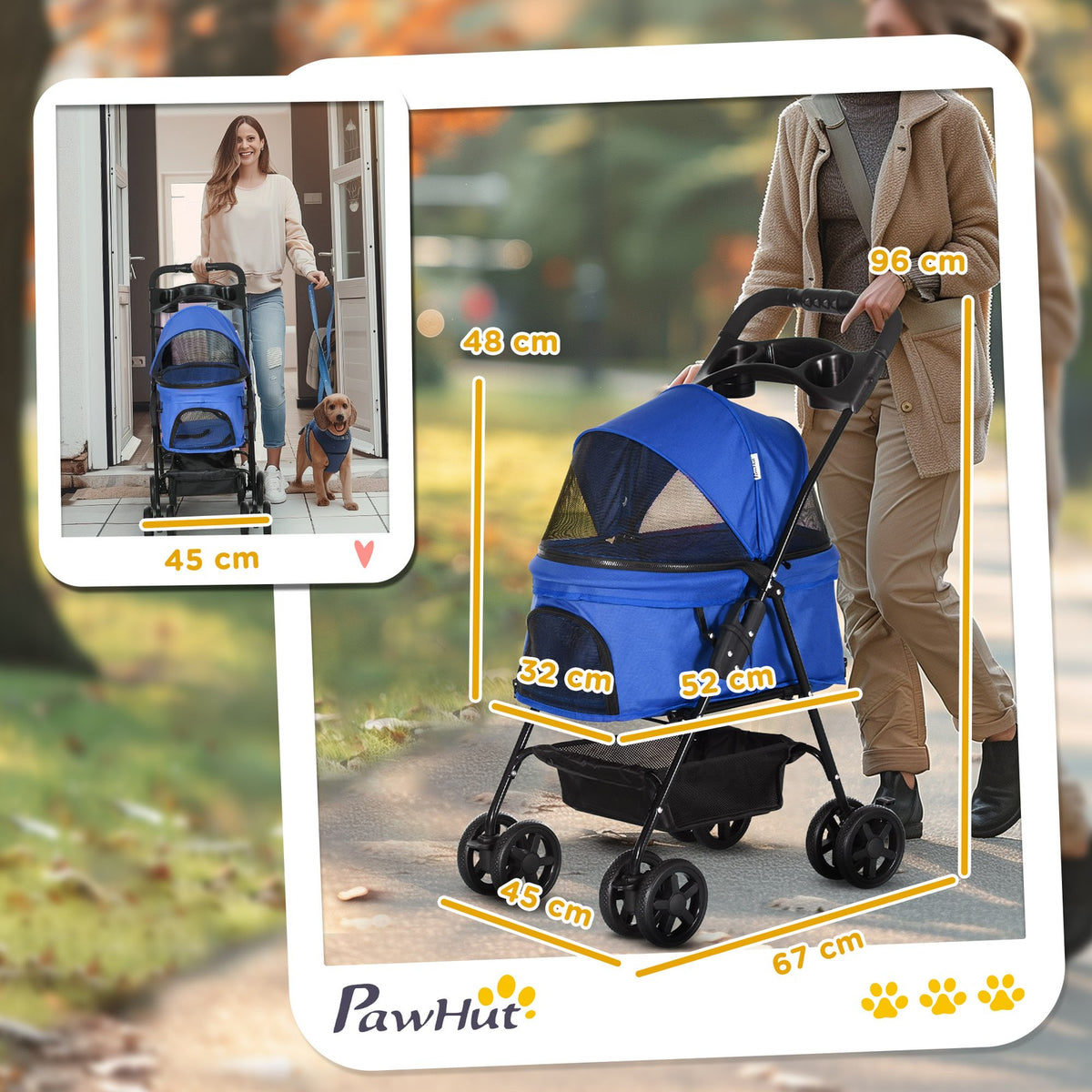 Hundewagen Pet Stroller Für Kleine Hunde Haustierwagen Klappbar Oxford Blau