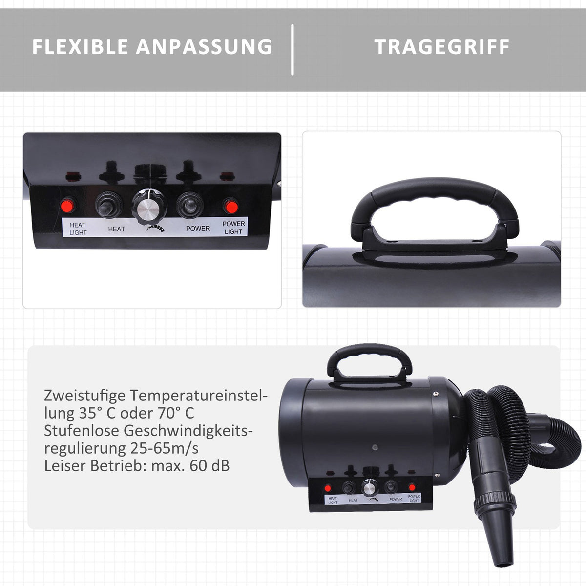 Profi Hundefön Tierfön Pet Dryer Flüsterfön Hundetrockner 2800W Metall Schwarz