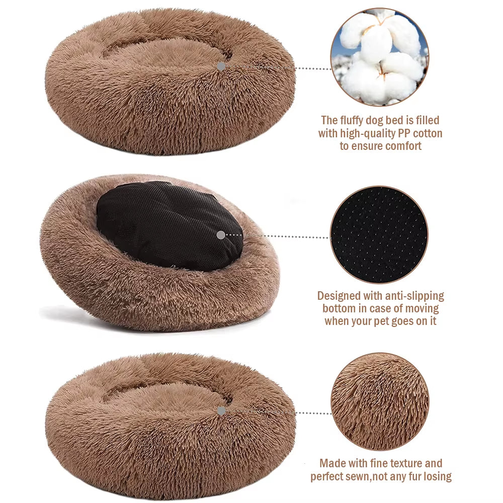 Pet Dog Bed Super Soft Kennel round Fluffy Cat House Warm Indoor Comfortable Sleeping Cushion Mat Sofa Washable Puppy Long Plush