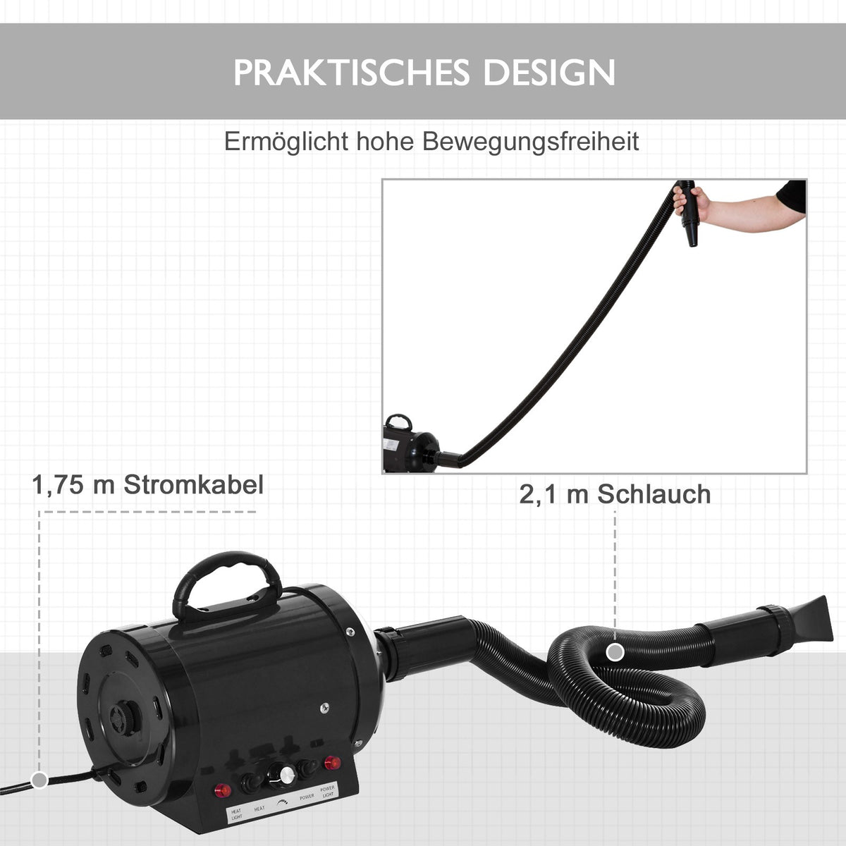Profi Hundefön Tierfön Pet Dryer Flüsterfön Hundetrockner 2800W Metall Schwarz