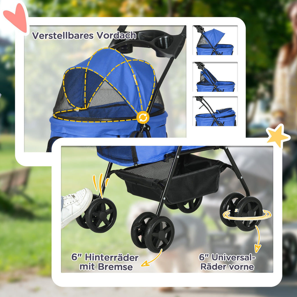 Hundewagen Pet Stroller Für Kleine Hunde Haustierwagen Klappbar Oxford Blau
