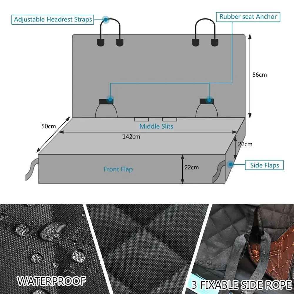 Dog Car Seat Cover Pet Travel Carrier Mattress Waterproof Dog Car Seat Protector Mat with Middle Seat Armrest for Dogs