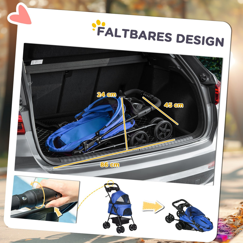Hundewagen Pet Stroller Für Kleine Hunde Haustierwagen Klappbar Oxford Blau