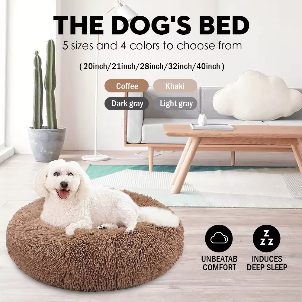 Pet Dog Bed Super Soft Kennel round Fluffy Cat House Warm Indoor Comfortable Sleeping Cushion Mat Sofa Washable Puppy Long Plush