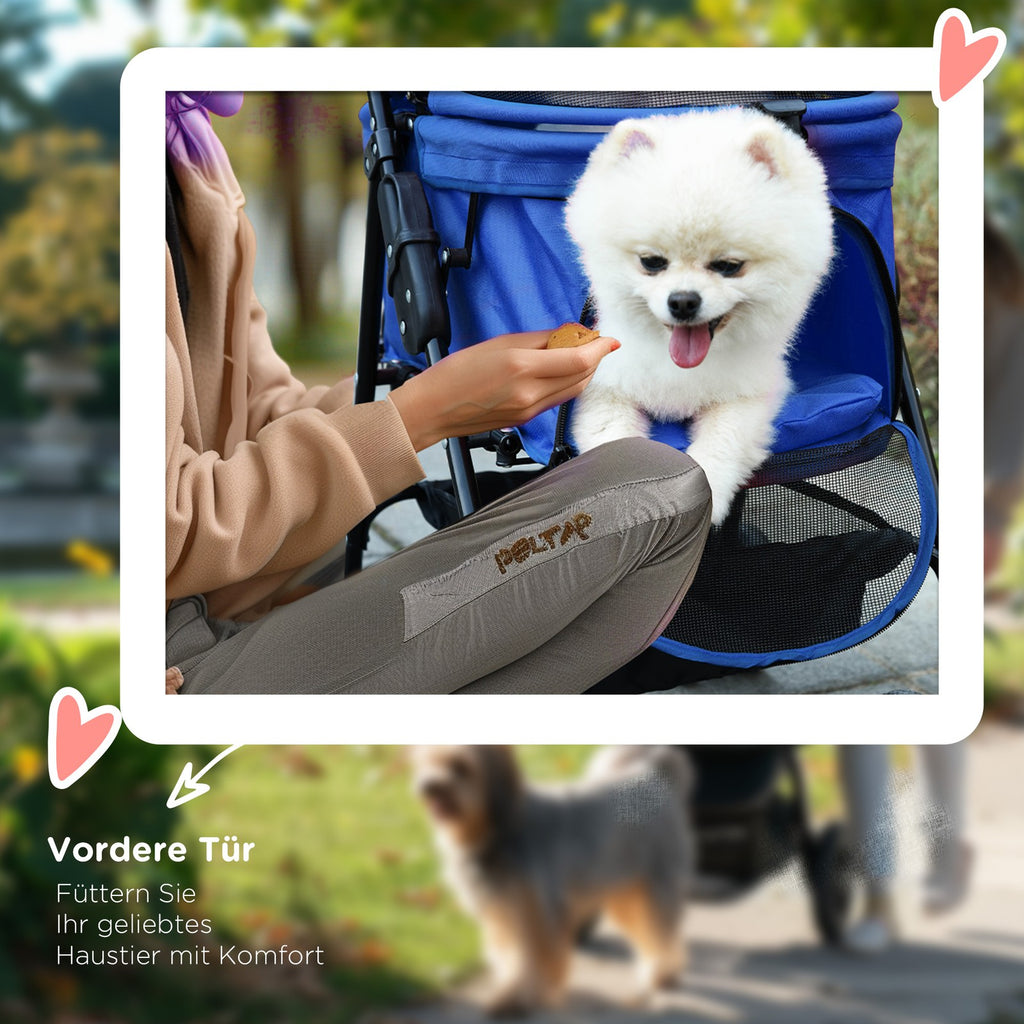 Hundewagen Pet Stroller Für Kleine Hunde Haustierwagen Klappbar Oxford Blau