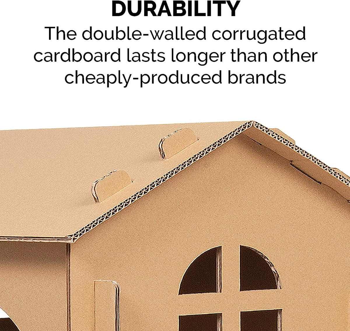 Townhouse Multi-Level Cardboard Cat House for Indoor Cats with Catnip & Toys, Double-Walled Corrugated Scratcher Designed for Lounging, Play & Comfort, One Size, Cardboard, Brown